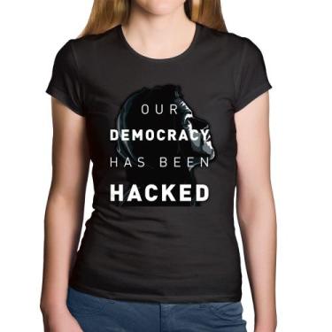 Imagem de Baby Look Algodão Our Democracy Has Been Hacked - Foca na Moda, Preto,