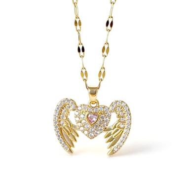 Imagem de Zurlcdye Colar de asas de anjo para mulheres, memorial de anjo, presente de memória para pessoas amadas, corrente delicada com pingente de pingente de declaração grossa, acessórios para presentes, Sem