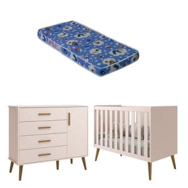 Imagem de Berço Americano E Cômoda Infantil Com Porta Isis Rosa Acetinado Com Co