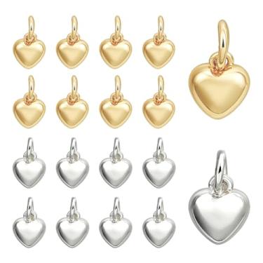 Imagem de PH PandaHall 20 peças, pingentes de coração banhados a ouro 18K, 2 cores, pingente de coração de prata, pingente dourado de longa duração com anéis de salto para fazer joias, colar, pulseira