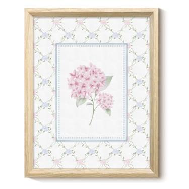 Imagem de VIYYIEA Texturas de madeira emolduradas rosa hortênsias arte de parede para sala de estar, arte de impressão em tela elegante para paredes, quarto, cozinha, corredor, decoração de parede de escritório