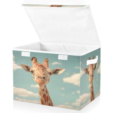Imagem de Blueangle Cestos de armazenamento girafa com tampas, 42 x 32 x 30 cm, grande cesta organizadora dobrável para decoração de escritório e armário (460)