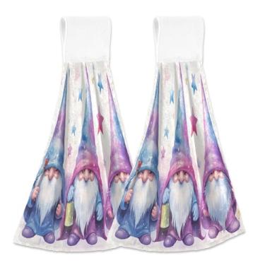Imagem de Blueangle 2 peças de três gnomos de desenho animado toalhas de gravata penduradas toalha de mão toalha de mão absorvente de veludo coral macio pano para cozinha banheiro (317)