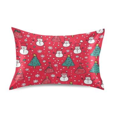 Imagem de Blueangle Linda fronha de cetim de boneco de neve para cabelo e pele, fronha de seda, tamanho Queen (51 x 76 cm) - Capas de almofada de cetim com fecho de envelope (795)