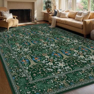 Imagem de Joydeco Tapetes laváveis de 22 x 30 cm para sala de estar, tapete floral vintage antiderrapante grande, tapetes de quarto boho sob a cama, tapete ultrafino macio para sala de jantar, apartamento