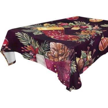 Imagem de Blueangle Toalha de mesa de meias de Natal – Toalha de mesa retangular de poliéster impermeável e resistente a manchas para ambientes internos e externos, 152 x 274 cm (251)