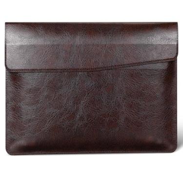 Imagem de CPNVWA Capa para laptop de couro genuíno de 14 polegadas para MacBook Pro 14 polegadas M5 2025 M4 M3 M2 M1 Pro/Max, capa protetora premium com fecho magnético - marrom mocha vintage