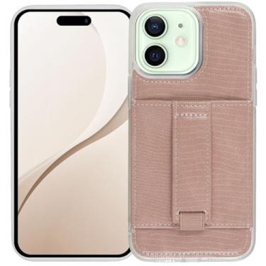 Imagem de WALLI Capas para iPhone 12/12 Pro, carteira estética, porta-cartões, comporta até 2 cartões - capa de telefone bonita e moderna para mulheres, serve para iPhone 12/12 Pro, com suporte e alça de dedo