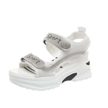 Imagem de Sandálias femininas elegantes casuais versáteis confortáveis férias verão envolvente esportes praia sandálias femininas material PU, Branco, 38