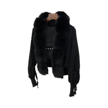 Imagem de Casaco De Tricô Feminino De Inverno Com Pele De Raposa Real, Jaqueta C