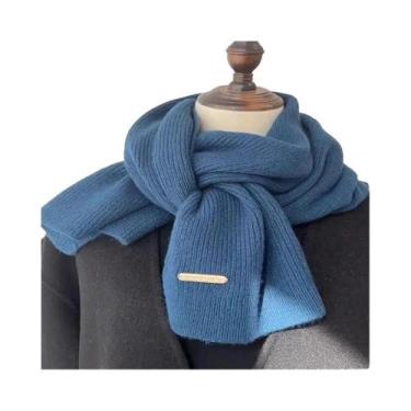 Imagem de Cachecol De Lã Quente Para O Inverno Feminino, Tricô Grosso, Cor Sólid