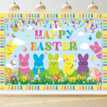 Imagem de Faixa de fundo Happy Easter 20 x 1,5 m, ovos coloridos, coelhinho, primavera, Páscoa, decoração de boas-vindas, adereços para fotos