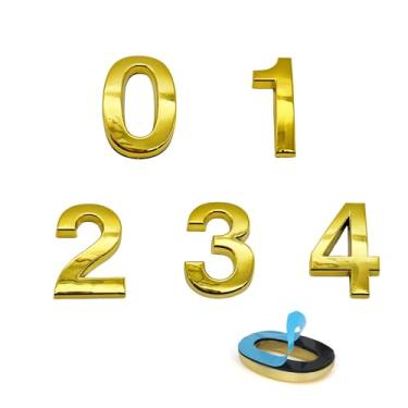 Imagem de NumRealm Número de porta, números de casa à prova d'água 3D, endereço de caixa de correio autoadesiva, jardim, apartamento, hotel, sinalização, ouro, 0 a 4