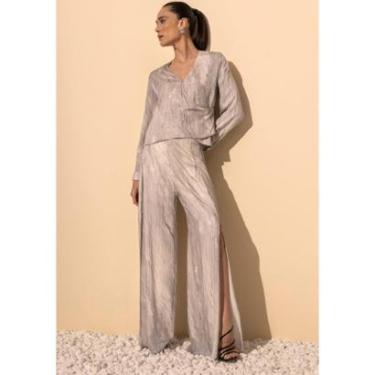 Imagem de Calça Pantalona Estampada Com Fendas E Cintura Alta-Feminino