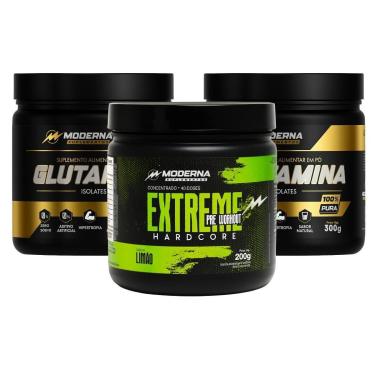 Imagem de Kit 2 Glutaminas + 1 Pré-Treino Moderna Suplementos 300gr + 300gr + 200gr-Unissex