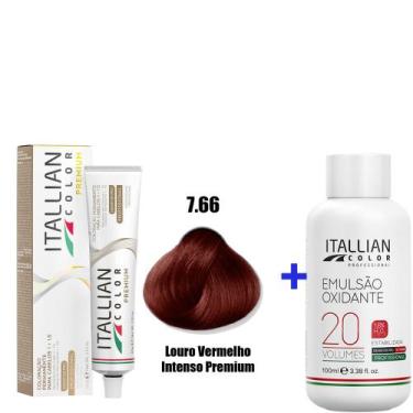 Imagem de Kit Coloração Itallian Premium 60g Louro Vermelho Intenso 7.66 + Emuls