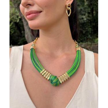 Imagem de Maxi Colar Nó com Tons de Verde e Cristais de Vidro - Feito À Mão Aces