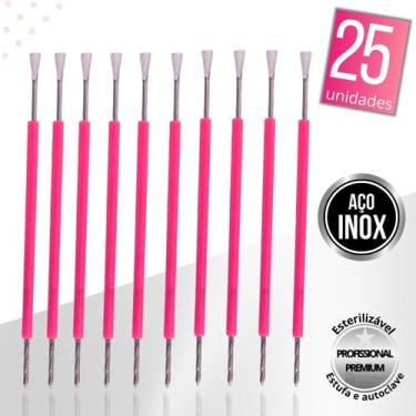 Imagem de Kit 25 Espátula Cutícula Manicure Mista Cutelaria Rosa Silicone Empurr