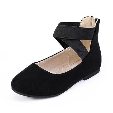 Imagem de Hehainom Sapatilhas para meninas pequenas Gracy Ballet Mary Jane bailarina com tira elástica no tornozelo, Camurça preta, 13 Little Kid