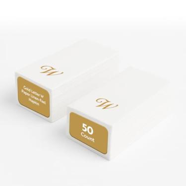 Imagem de Guardanapo de papel branco Luxenap Retângulo Letra W Ouro - Air Laid, fonte cursiva - 39,5 cm x 20,32 cm - Caixa com 50 unidades