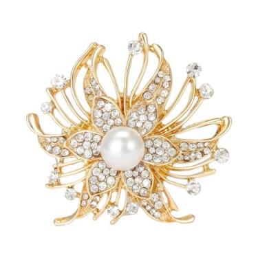 Imagem de Broches De Luxo Femininos Com Strass Em Formato De Flor, Alfinetes De 