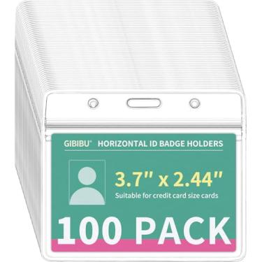 Imagem de GIBIBU Pacote com 100 porta-crachá de identificação horizontal, capa de plástico transparente, porta-etiquetas de nome de enfermeiras, protetor de capa de chave com zíper à prova d'água para cordão