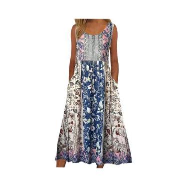 Imagem de Vestido Midi Floral Boêmio Sem Mangas Para Mulheres, Casual E Solto Co