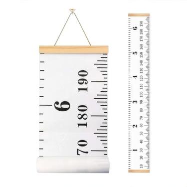 Imagem de Régua de gráfico de altura de crescimento para decoração de parede, tela impermeável com moldura de madeira, berçário temático de animais e decoração de quarto infantil - 20 x 200 cm (branco)