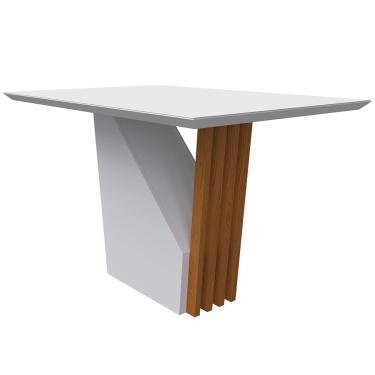 Imagem de Mesa de Jantar Tampo com Vidro Lita 120 cm Off White Base Ypê - D'Rossi