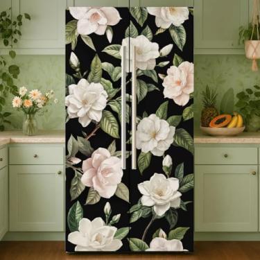 Imagem de GOMAKERER 2 peças de envoltórios removíveis de geladeira com padrão Gardeni, autoadesivo, porta de geladeira, mural, vinil, freezers, painel para decoração de bar, 40 x 192 cm