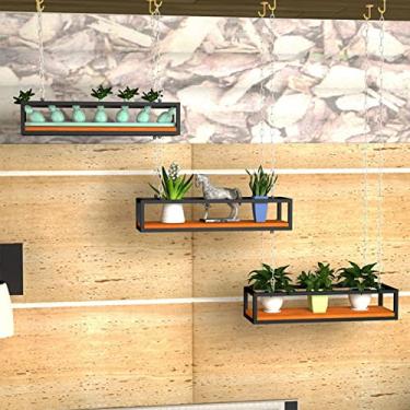 Imagem de Prateleira flutuante de teto criativa para plantas e flores – Rack de pendurar de madeira maciça e ferro, armazenamento elegante para decoração de casa (tamanho: 100 x 25 x 15 cm)