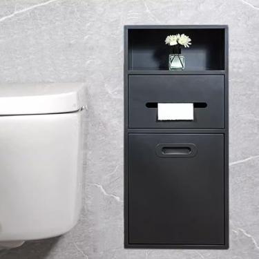 Imagem de Prateleira de chuveiro de aço inoxidável montada na parede e armazenamento embutido para papel higiênico, lata de lixo com balde dobrável, organizador que economiza espaço para banheiros modernos