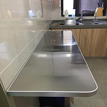 Imagem de Mesa dobrável de barra de café da manhã montada na parede - Mesa de jantar compacta de aço inoxidável com folhas caídas para espaços pequenos, estação de trabalho que economiza espaço, móveis de