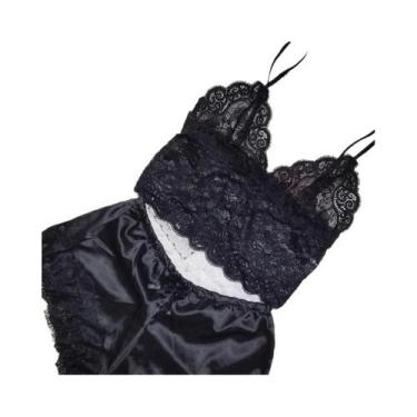 Imagem de Conjunto De Pijamas Femininos Sexy De Renda, Sem Mangas, Com Decote Em