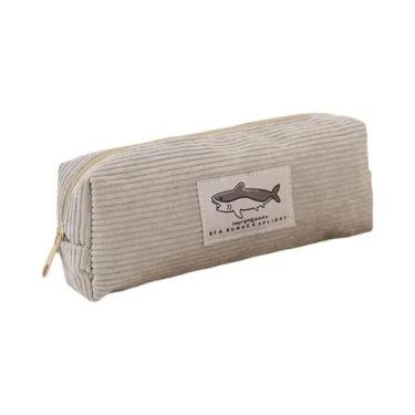 Imagem de Estojo De Lápis De Corduroy Com Bordado De Tubarão Para Meninas, Organ