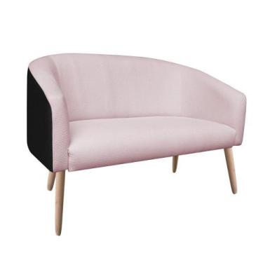 Imagem de Namoradeira Stella Corano Preto CR04 com Linho Trama Rosê A73 Pés Pali