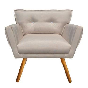 Imagem de Poltrona Decorativa Anitta Linho Fino Bege A27 com Strass - D'Rossi