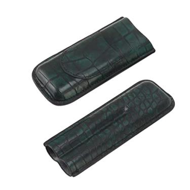 Imagem de Estojo de charuto com 2 dedos, caixa portátil de couro artificial com bolso frontal para cortador, armazenamento compacto e leve de viagem para homens, pai, presente