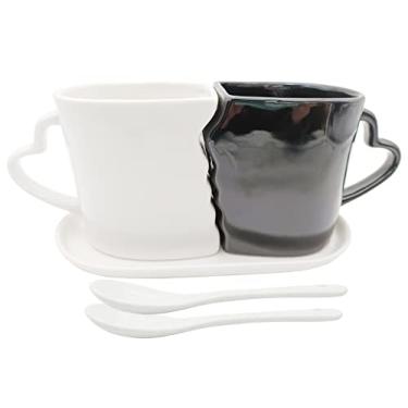 Imagem de Conjunto de canecas grandes de beijo de 473 ml para casais, duas xícaras de café e pires, presentes de amor para aniversário, casamento, dia dos namorados, aniversário, noivado, utensílios domésticos