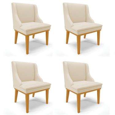 Imagem de Kit 4 Cadeiras Estofadas Sala De Jantar Base Fixa De Madeira Castanho Lia Sintético Bege - Ibiza