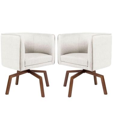 Imagem de Kit 02 Poltronas Giratória Ka Nix Linho Creme Gran Belo