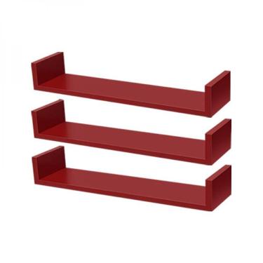 Imagem de Kit 3 Prateleiras U 100 X 15cm Vermelha Suporte Invisível