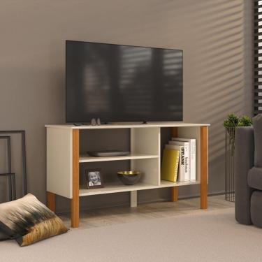 Imagem de Rack Tv 43 Polegadas 90cm Com 3 Prateleiras Asteca - Off White E Cedro