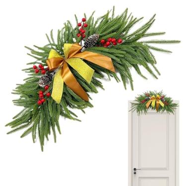 Imagem de Guirlanda de porta de Natal, 68 cm de vegetação de pinheiro - guirlandas para porta da frente com frutas vermelhas e cones de pinheiro - para varanda ao ar livre, cornija de parede, sala de estar