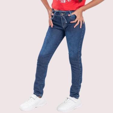 Imagem de Calça jeans Feminina infantil juvenil Top 10 ao 16 com Bolsos Elastano