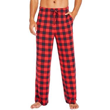 Imagem de WiWi Calça de pijama masculina de viscose de bambu, calça macia de malha, calça de moletom grande e alta, calça de dormir leve S-4x, xadrez de búfalo vermelho, grande