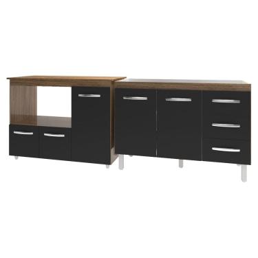 Imagem de Armário Cozinha Balcão Gabinete de Pia 120 cm Bruna e Balcão Lilian para Microondas e Forno Elétrico Savana Preto