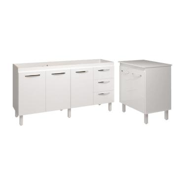 Imagem de Armário Cozinha Balcão Gabinete de Pia 160 cm Estela e Balcão Jane para Microondas ou Forno Elétrico Branco