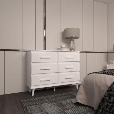 Imagem de Cômoda 6 Gavetas Maya com Puxadores e Pés Retro Design Moderno Quarto Branco Mobília Decor