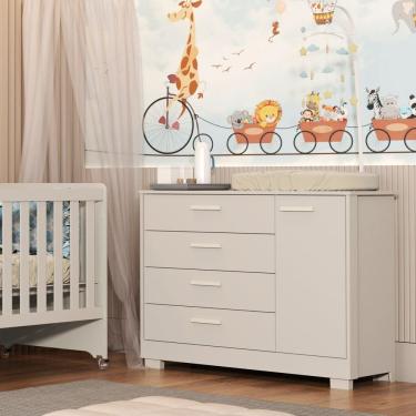 Imagem de Cômoda para Quarto de Bebê 1 Porta e 4 Gavetas Zaki Areia Fosco
